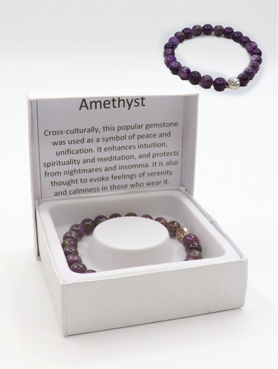 Purple Amethyst Bead Bracelets with Gift Box